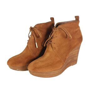 MICHAEL KORS Piece US 7,5M Brown Suede Lace Up Wedge Booties Ankle Boots
